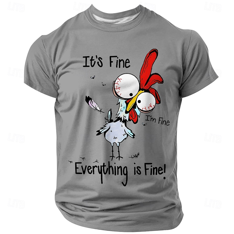 Men's Cartoon Chick T Shirt Short Sleeve T shirt 3D Print Crew Neck Shirt Fashion Daily Basic Street Casual Daily White Blue Khaki Summer Spring All Seasons Clothing Apparel S M L XL XXL XXXL3