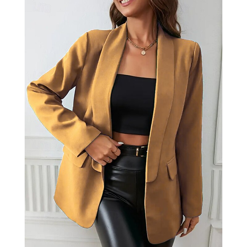 Women's Blazer Comfortable Pocket Buttons Fashion Formal Plain Formal Work Going out Cardigan Regular Turndown Regular Fit Long Sleeve Outerwear Black Yellow Red Fall Winter2