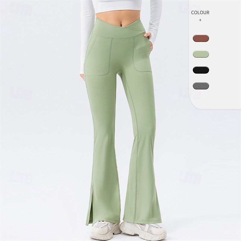 Women's fitness pants Pilates Pants Yoga Pants Flared Lightweight High Waist Pilates Gym Zumba Bottoms Solid Color Black Dark Gray Brown Fall Sports Activewear Micro-elastic