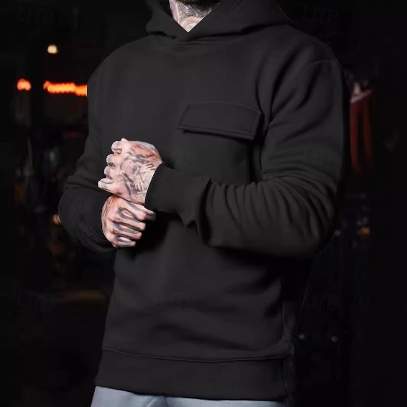 Men's Hoodie Black Khaki Light Grey Dark Gray Coffee Hooded Plain Front Pocket Sports & Outdoor Casual Daily Streetwear Cool Designer Spring &  Fall Clothing Apparel Hoodies Sweatshirts  Long Sleeve2