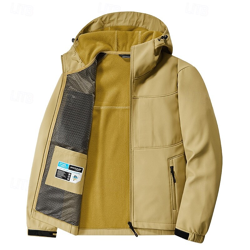 Men's Windbreaker Hiking Jacket Hiking Fleece Jacket Cotton Winter Outdoor Thermal Windproof Fleece Jackets Black Yellow Army Green Khaki Grey3