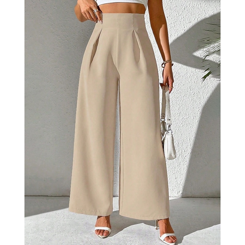 Women's Slacks Palazzo Pants Fashion Streetwear Full Length Natural Plain Elastic Waist Outdoor Comfortable Holiday Weekend Apricot Black White Beige Fall Regular Fit2