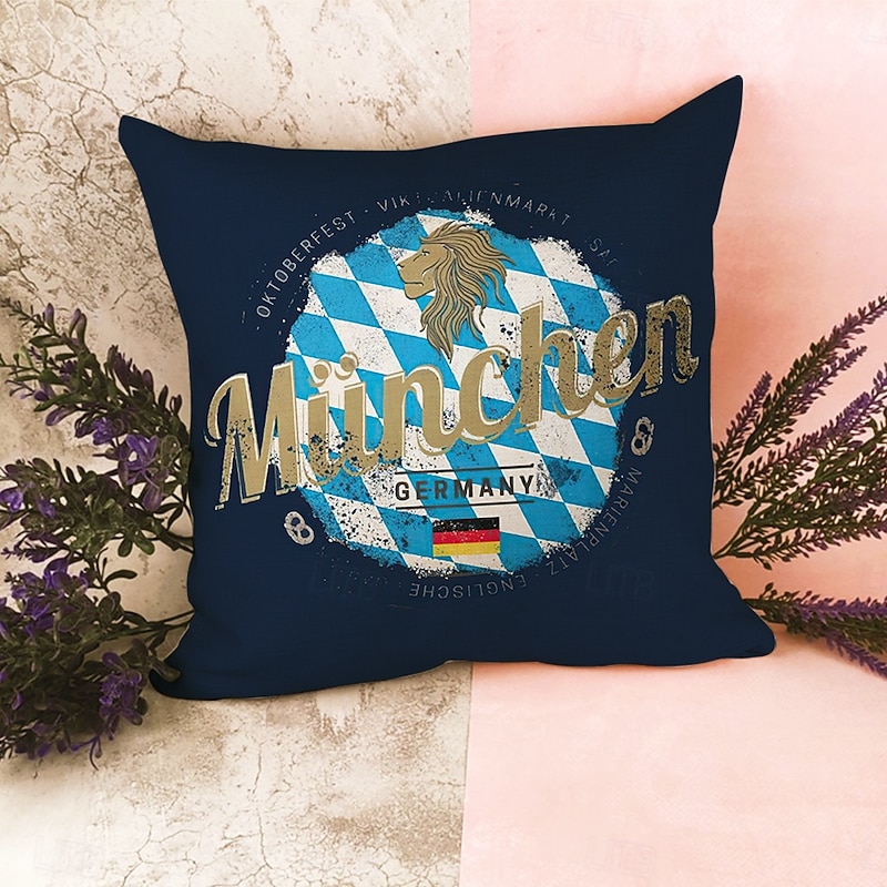 Oktoberfest Munich Bavarian Decorative Toss Pillows Cover 1PC Soft Square Couch Cushion German Beer Design White Blue Plaid4