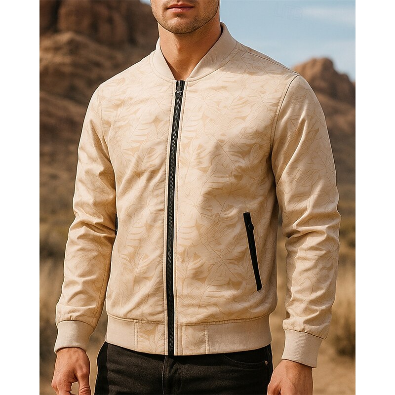 Men's Outdoor Jacket Hiking Jacket Outdoor Waterproof Quick Dry Lightweight Breathable Hiking Outfits Hiking Clothes Spring Autumn / Fall Jacket Tennis Golf Running Floral Black Army Green Khaki4