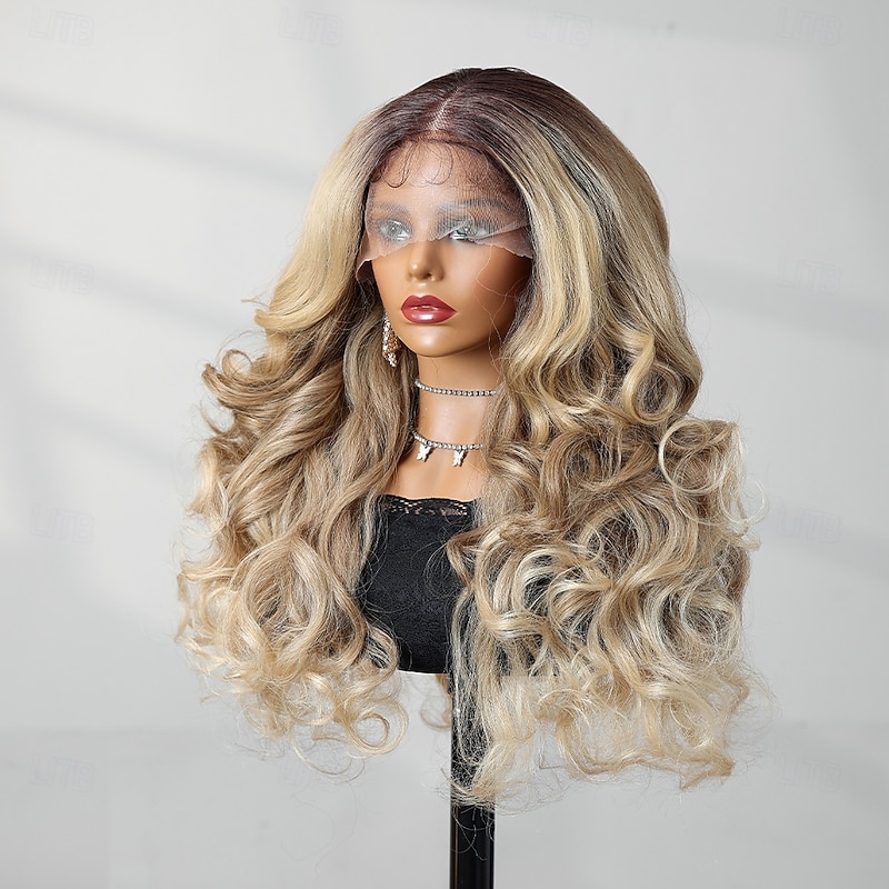 Synthetic Lace Wig Body Wave Style 22 inch Mixed Color Middle Part 13x6 Lace Front Wig Women's Wig Lake Green / Grass Green3