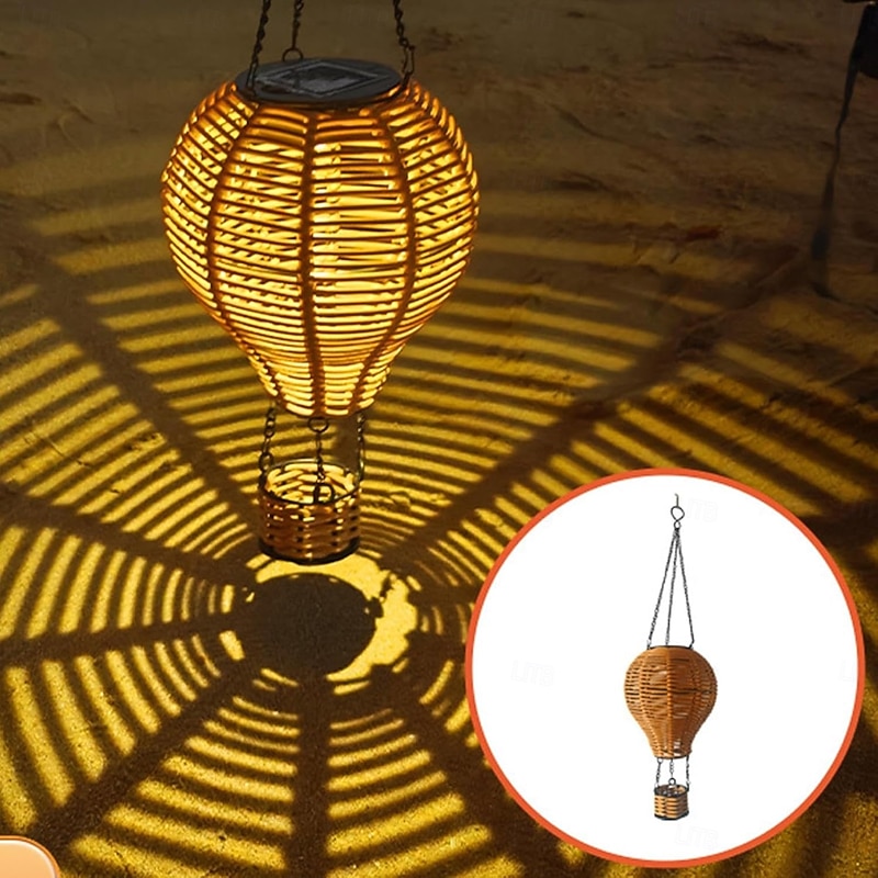 1 Pc Outdoor Solar Waterproof Imitation Vine Weaving Hot Air Balloon Lantern Courtyard Garden Path Terrace Tree Creative Pendant Landscape Light