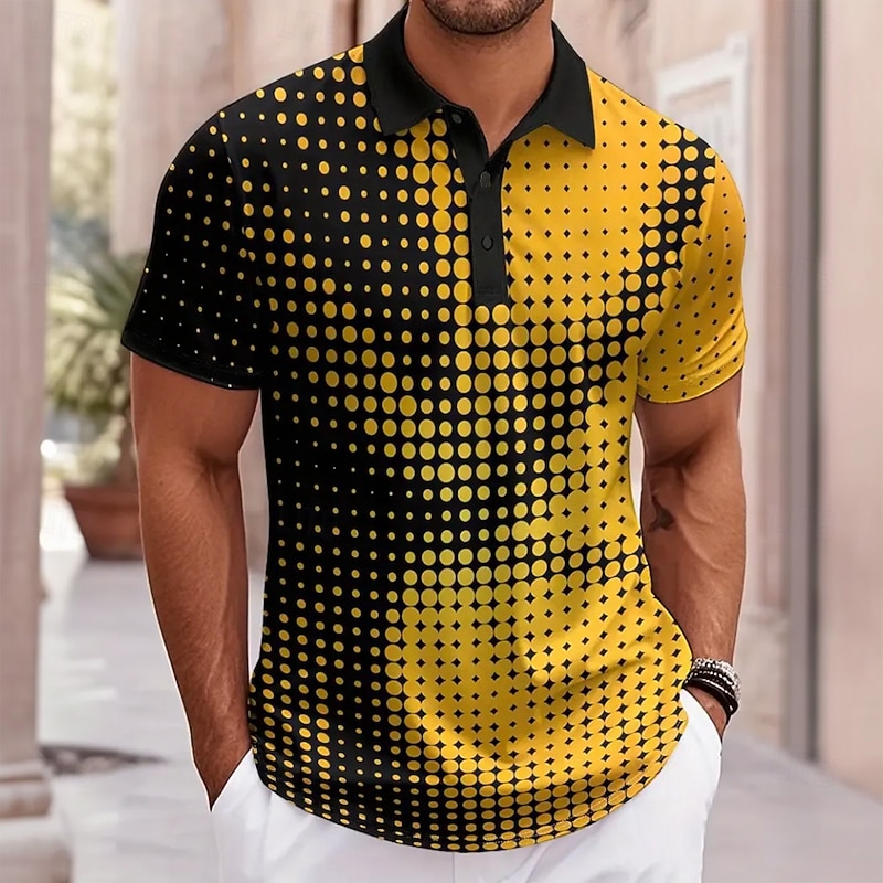 Men's Abstract Geometic Polo Short Sleeve Turndown Casual Daily Modern Sports & Outdoor Athleisure Casual Daily Buttons Summer Yellow