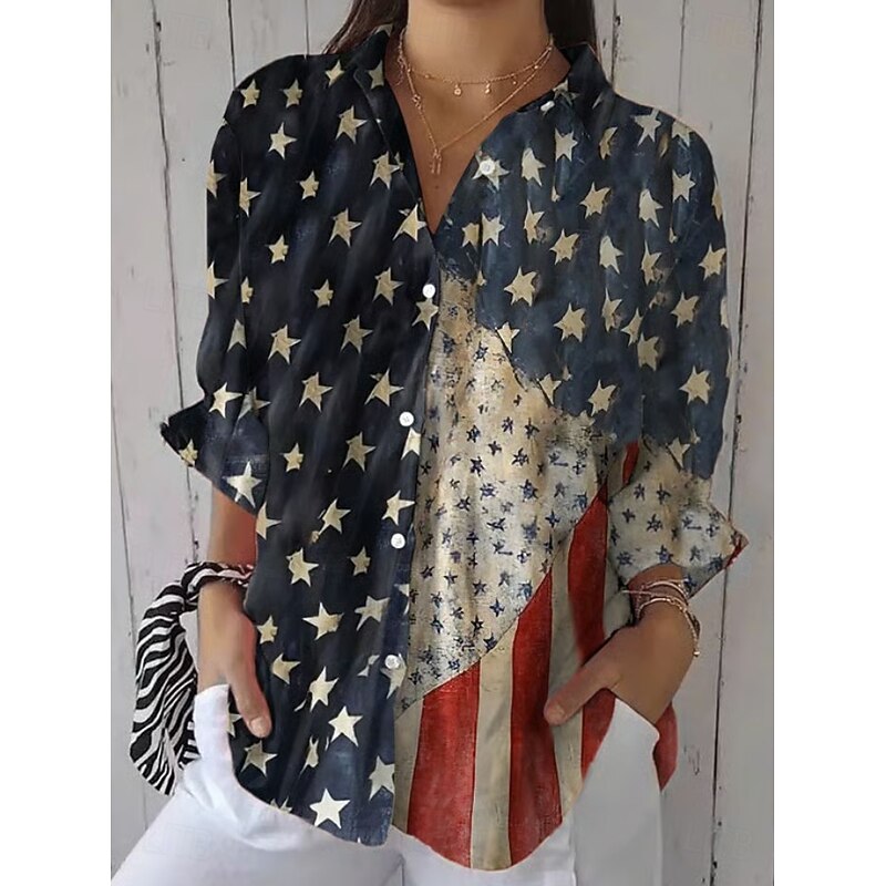 Women's Patriotic Shirt Graphic Flag Vintage Tropical Stylish Regular Tops Work Daily s Print Maroon Black White Yellow Blue Fall3