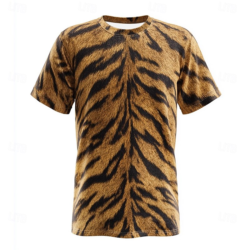 Men's Optical Illusion 3D Tiger Skin T Shirt Short Sleeve T shirt 3D Print Crew Neck Shirt Exaggerated Designer Party Street Casual Yellow Orange Brown Summer Spring All Seasons Clothing Apparel S M2