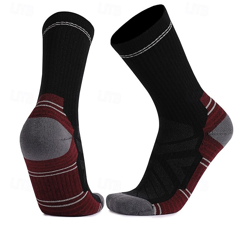 1 Pair Men's merino wool socks Hiking Socks Running Socks Sports Socks Thermal Warm Breathable Anti Blister Thick Winter Outdoor quarter crew Patchwork Merino Wool Black Royal Blue Light Grey for Ski2