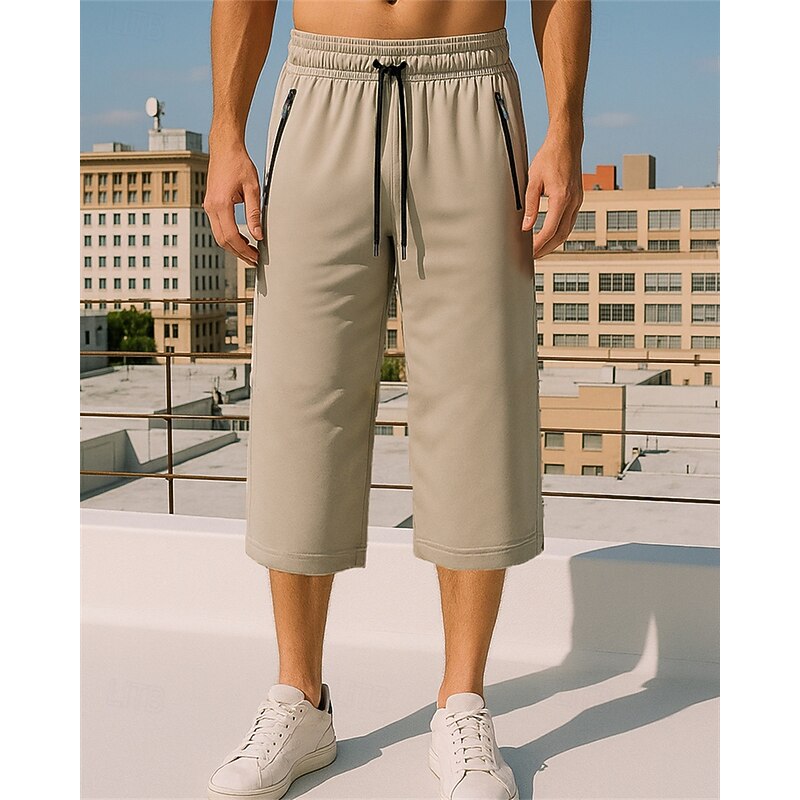 Men's Running Capri Pants Running Pants Elastic Waistband Capri Pants Sports & Outdoor Casual Lightweight Breathable Tennis Jogging Running Regular Fit Sportswear Activewear Solid Colored Black Army