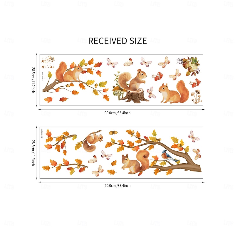 Fall Wall Decal Stickers Autumn Thanksgiving Decoration, Removable Squirrel, Bird and Tree Branch Wall Stickers for Kids Room, Study, and Home Background Decor4