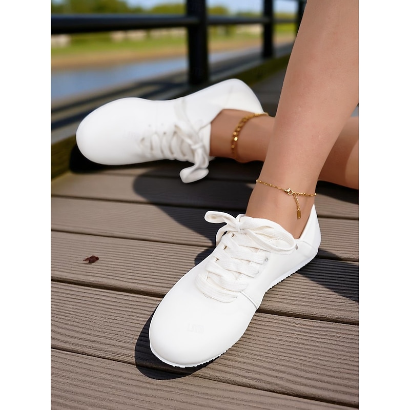Women's White Lace-Up Casual Flat Shoes – Comfortable Lightweight Sneakers for Everyday Wear, Walking, Travel and Street Style Outfits4