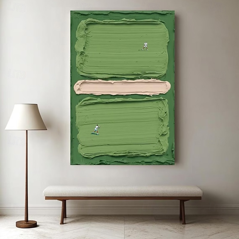 Mintura Hand Painted Green Tennis Court Oil Paintings on Canvas Modern Abstract 3D Textured Wall Art Picture For Home Decoration Ready To Hang With Stretched Frame
