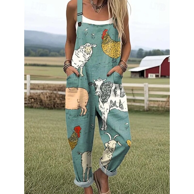 Women's Romper Active Graphic Sleeveless Buttons Vacation Street Loose Fit White Yellow Green Summer4