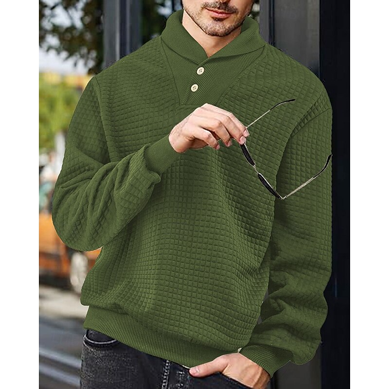 Men's Sweatshirt Black White Army Green Navy Blue Khaki Lapel Plain Ribbed Textured Knit-texture Sports & Outdoor Daily Holiday Polyester Streetwear Basic Casual Spring Autumn / Fall Clothing Apparel4