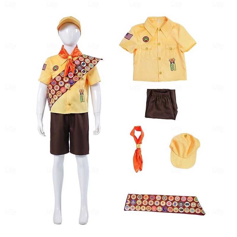 Up Explorer Scout Wilderness Explorers Russell Outfits Costume Adventure Movie Cosplay Movie Cosplay for Boys Kid's Halloween Carnival World Book Day Performance Educational Dress Up School Event2