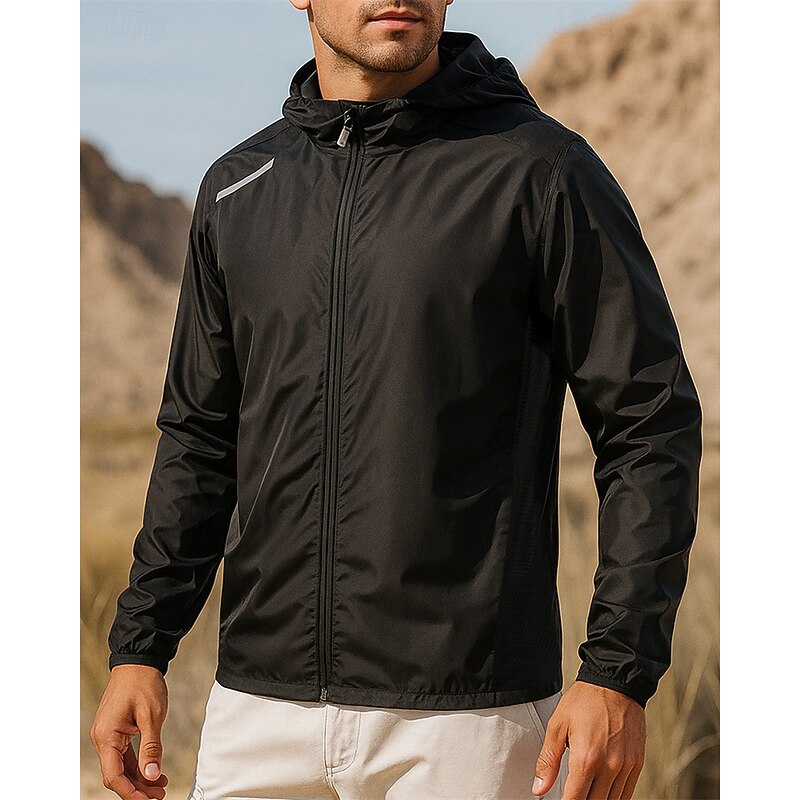 Men's Outdoor Jacket Hiking Jacket Raincoat Outdoor Waterproof Quick Dry Lightweight Breathable Hiking Outfits Hiking Clothes Spring Autumn / Fall Jacket Tennis Golf Running Solid Color Black White4