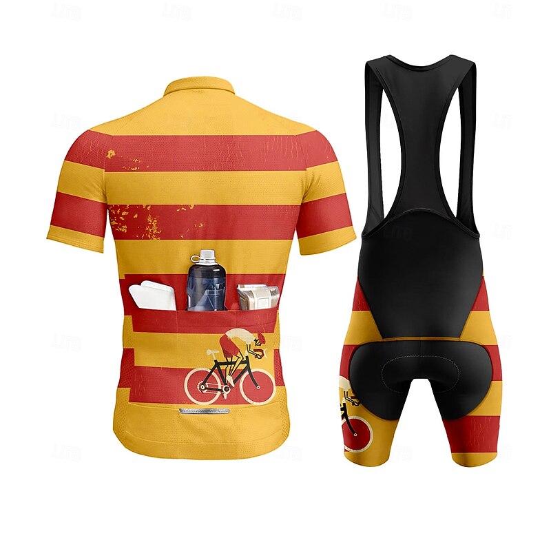 Men's Cycling Jersey with Bib Shorts Short Sleeve Orange Bike Sports Graphic Lines / Waves Stripes Clothing Apparel2