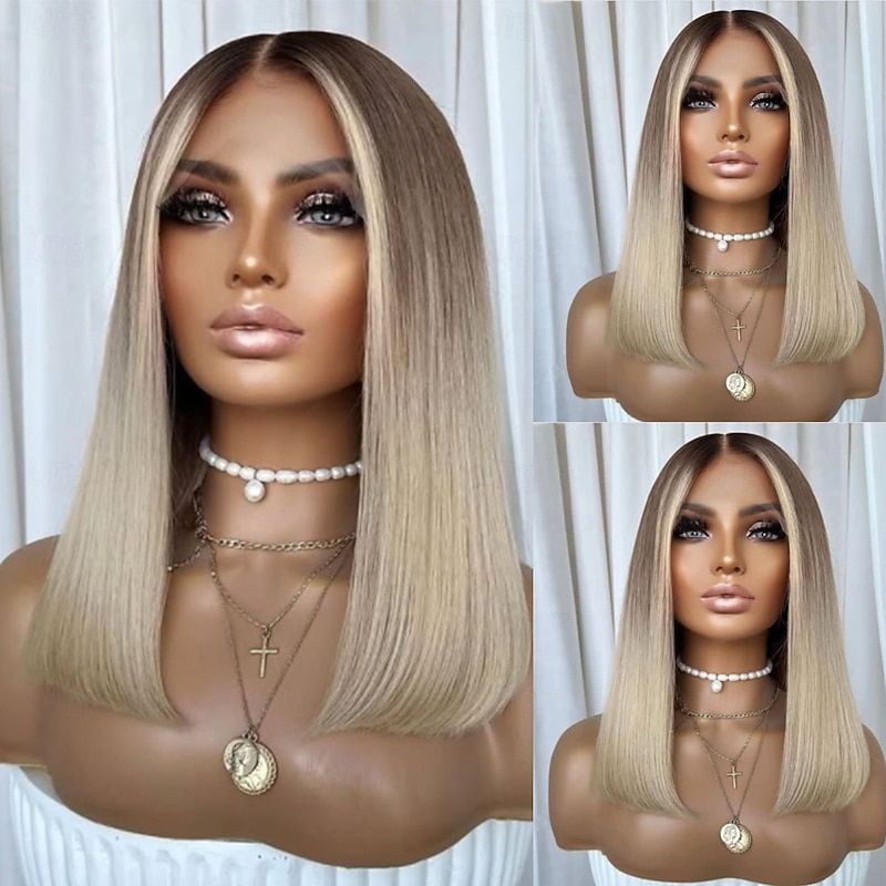 Unprocessed Virgin Hair 5x5 Closure 13x4 Lace Front Wig Short Bob Brazilian Hair Straight Blonde Wig 130% 150% Density with Baby Hair Ombre Hair 100% Virgin Glueless Pre-Plucked For Women Short Human