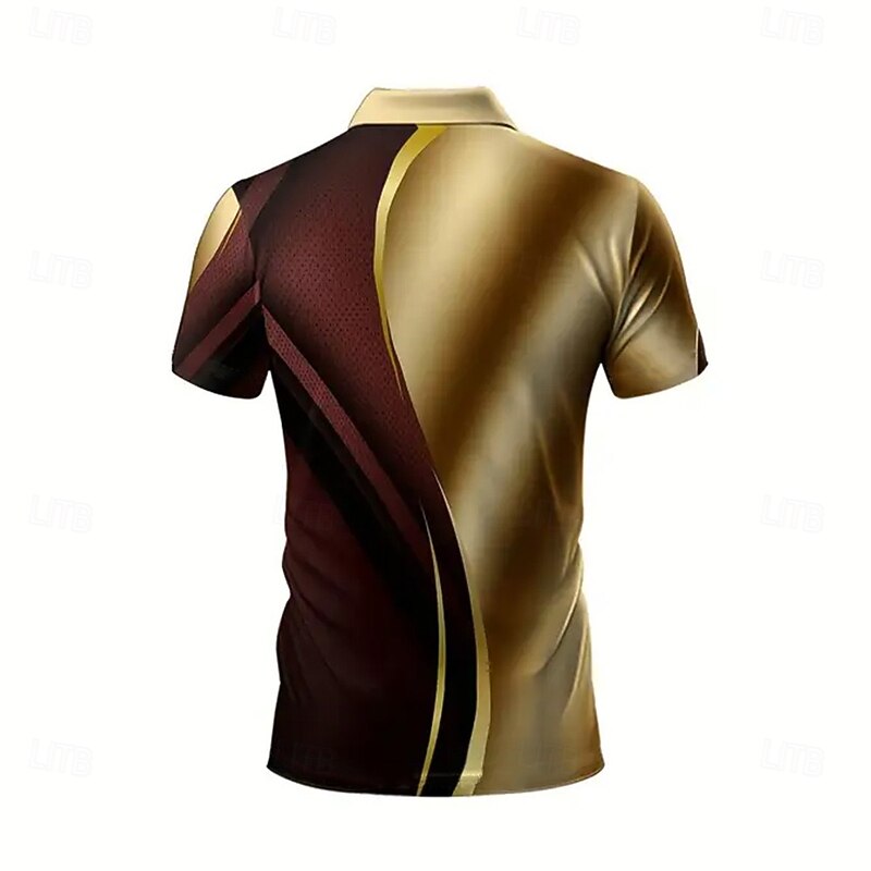 Men's Abstract Geometic Polo Short Sleeve Polo Shirts Lapel Business Casual Business Athleisure 3D Print Buttons Summer Gold2