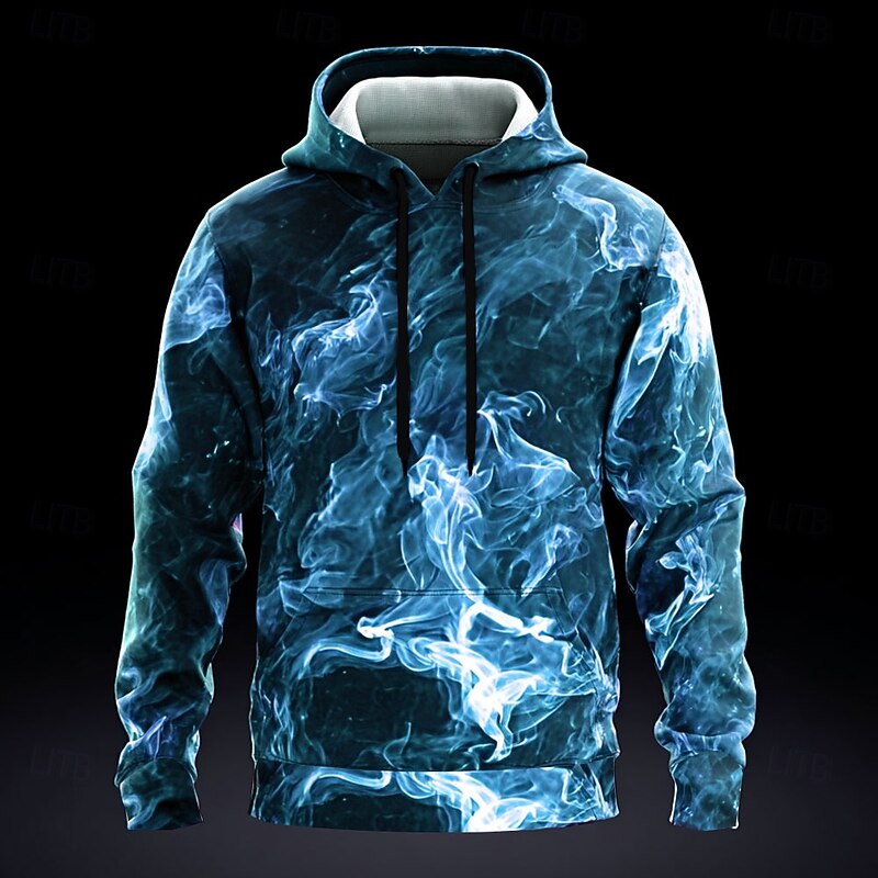 Men's Smoke Abstract 3D Hoodies Sweatshirt Cool Party Long Sleeve Crew Neck Club Streetwear Red Blue Drawstring Fall Winter Designer4