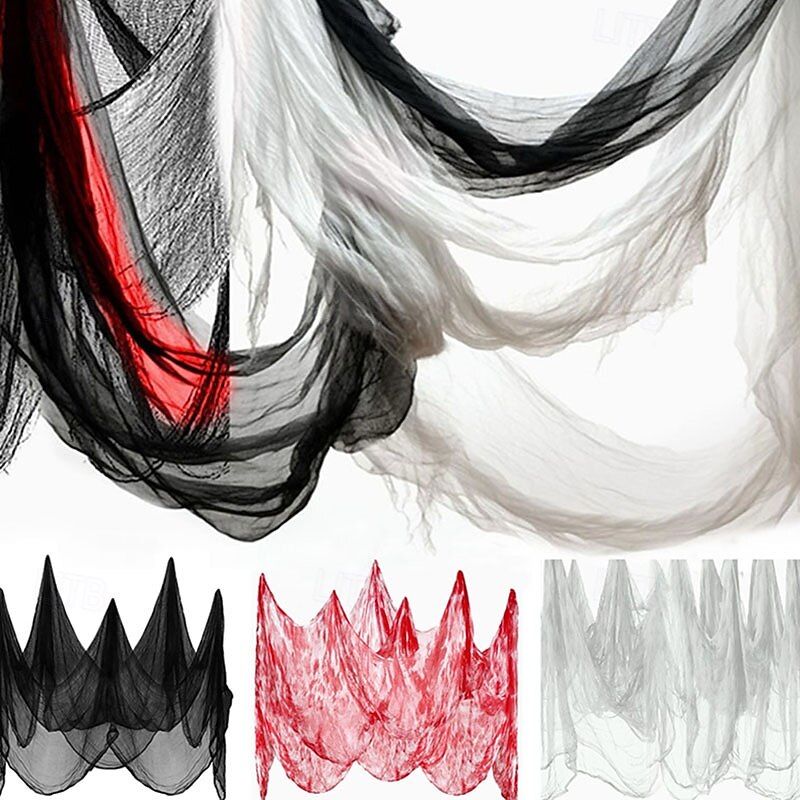 Halloween Creepy Cloth 7 x 33 ft (2.15 x 10m) Torn Gauze Fabric, Blood Stain Hanging Decoration, Spooky Haunted House Outdoor Yard Scene Prop, Ghost Party Atmosphere Drapes