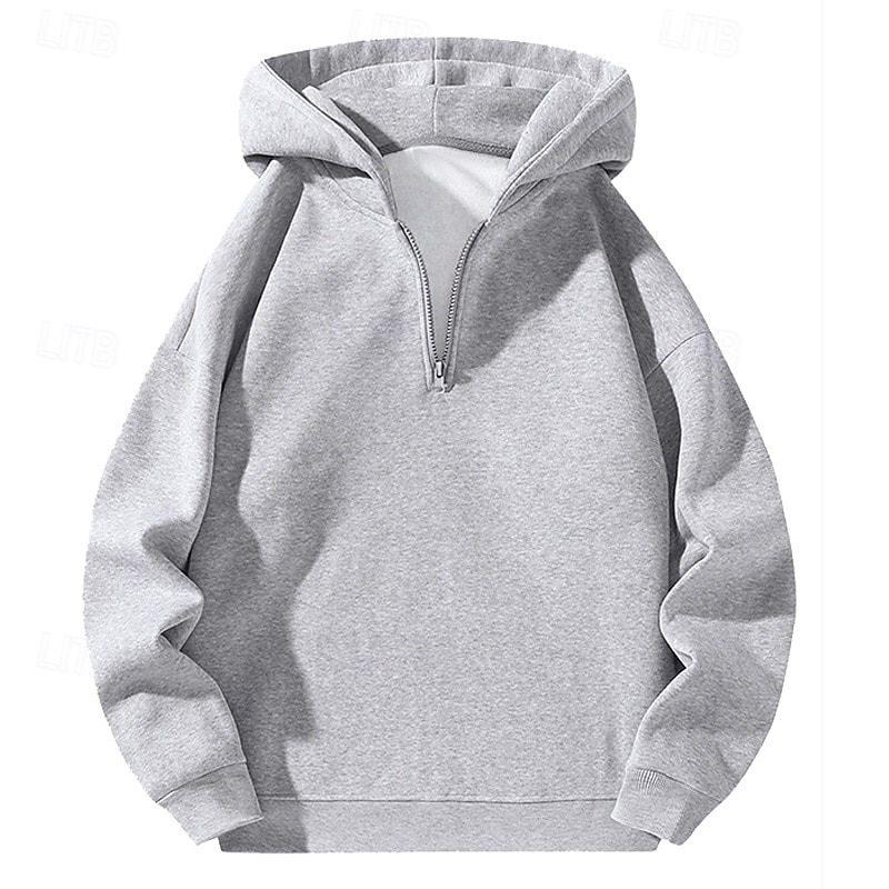 Men's Hoodie Quarter Zip Hoodie Fleece Hoodie Black Gray Hooded Half Zip Plain Zip Up Quarter Zip Sports & Outdoor Casual Daily Streetwear Cool Sportswear Fall & Winter Clothing Apparel Hoodies