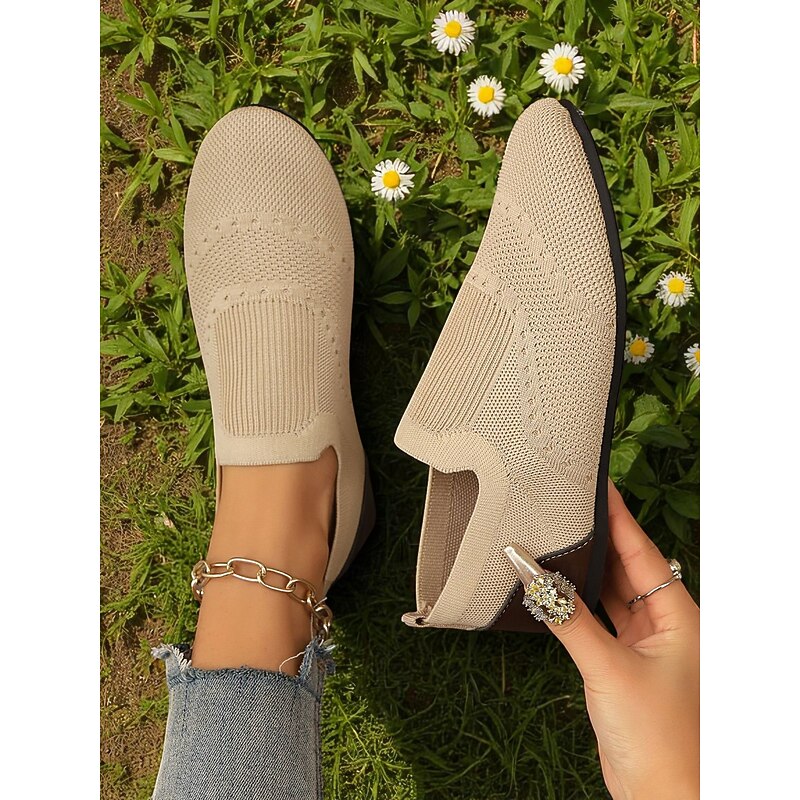 Women's Khaki Slip-On Shoes with Perforated Design – Flexible Casual Flats for Perfect for Walks, Casual Outings and Picnics4