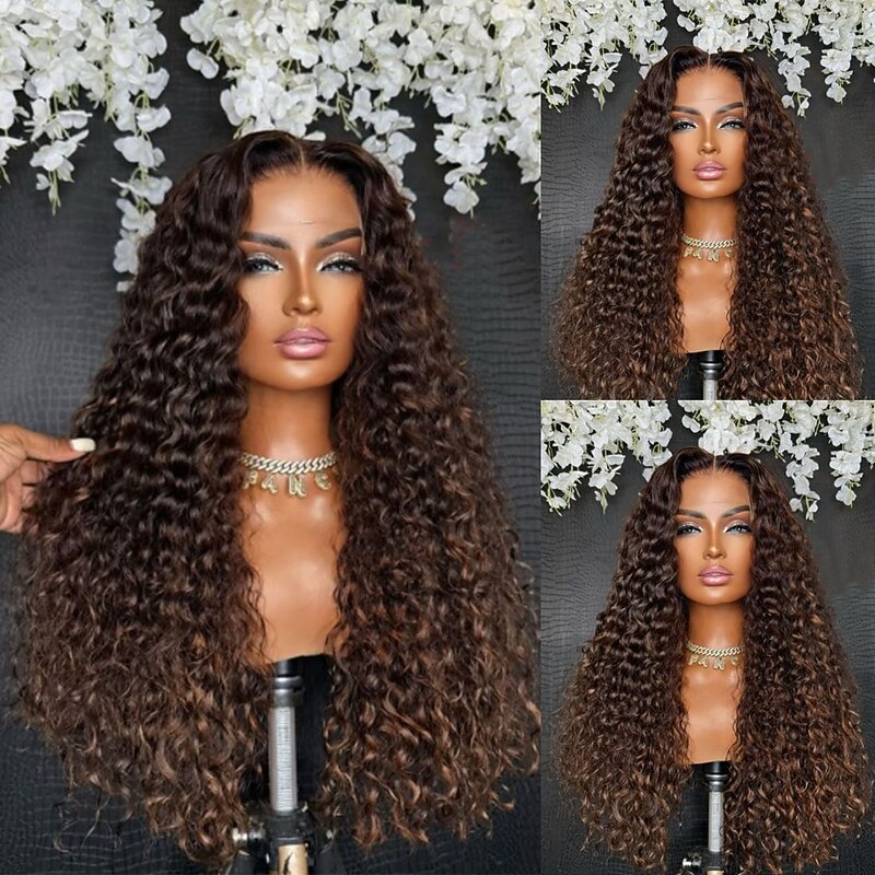 Remy Human Hair 5x5 Closure 13x4 Lace Front Wig Free Part Brazilian Hair Curly Brown Auburn Wig 130% 150% Density with Baby Hair Ombre Hair 100% Virgin Glueless Pre-Plucked For Women Long Human Hair
