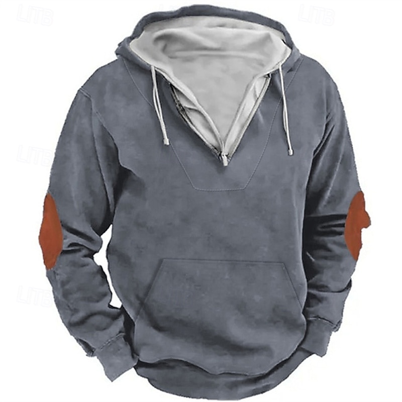 Men's Hoodie Quarter Zip Hoodie Black Army Green Navy Blue Gray Hooded Color Block Pocket Sports & Outdoor Daily Holiday Cotton Streetwear Basic Casual Spring Autumn / Fall Clothing Apparel Hoodies4