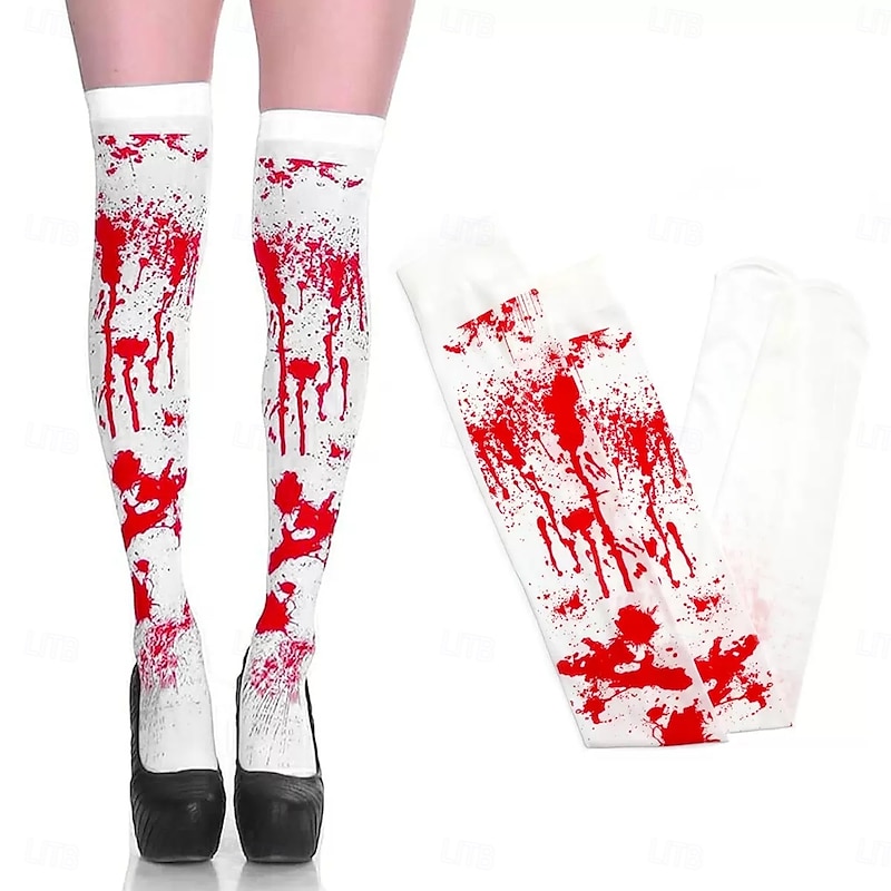 2-Piece Halloween Party Bloody Gloves and Blood Stain Socks, Perfect for Halloween Cosplay, Costume, and Spooky Party Props3