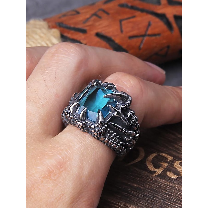Men's Alloy Claw Ring with Gemstone Inlay – Gothic Punk Style Adjustable Statement Jewelry for Rock Concerts Parties and Nightlife3
