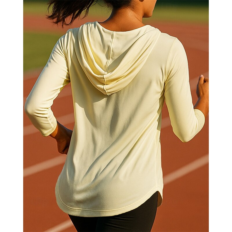 Women's Running Top Running Shirt with hood Long Sleeve Tee Tshirt Solid Colored Sun Protection Quick Dry Lightweight UV Cooling Tennis Golf Running Sportswear Activewear White Yellow Pink2