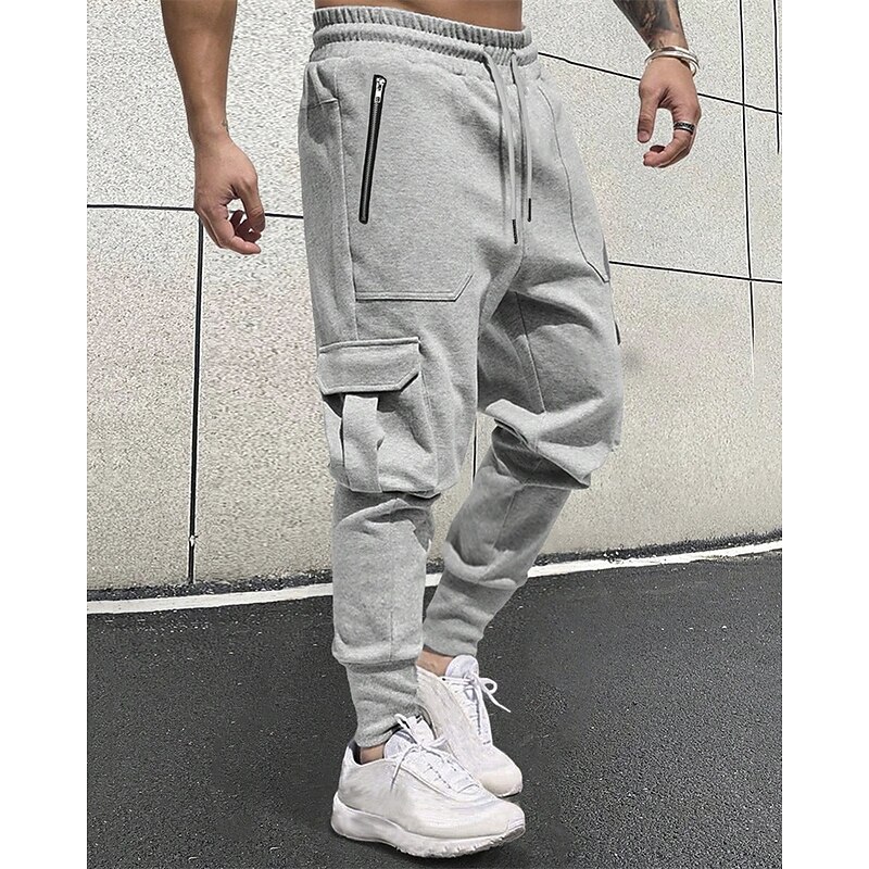 Men's Athletic Pants Sweatpants Joggers Trousers Cargo Sweatpants Pocket Elastic Waist Drawstring Plain Comfort Sports Outdoor Daily Fashion Casual Black Dark Gray Micro-elastic