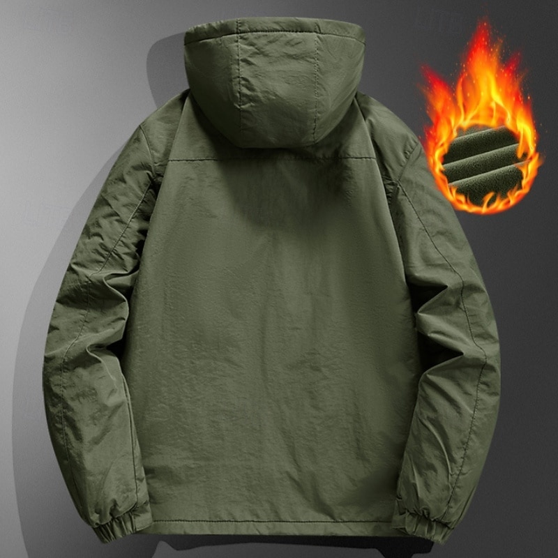 Men's Fleece Rain Jacket Winter Jacket Hiking Jacket Windcheater Jacket Outdoor Sports Outdoor Waterproof Windbreaker Pocket Detachable Hood Fall Winter Solid Color Active Sporty Hooded Short Black4