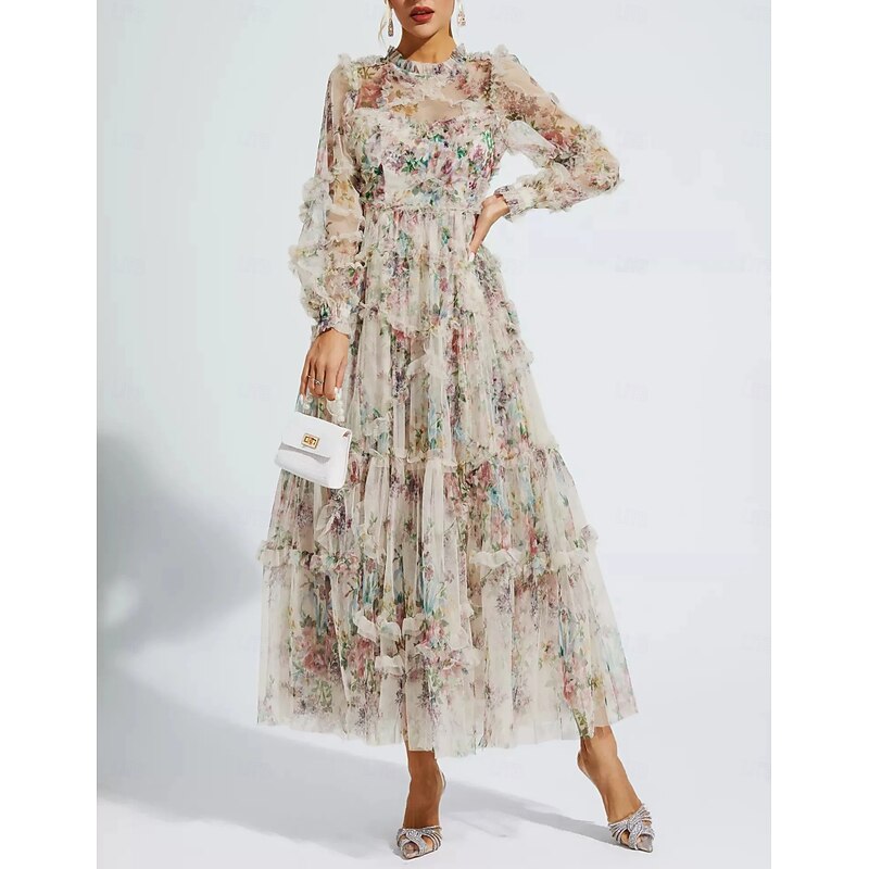 A-Line Wedding Guest Dresses Beach Wedding Cocktail Party Garden Party Ankle Length Half Sleeve Jewel Neck Champagne Mother Of the Bride Dress Tulle with Embroidery  dress to impress3