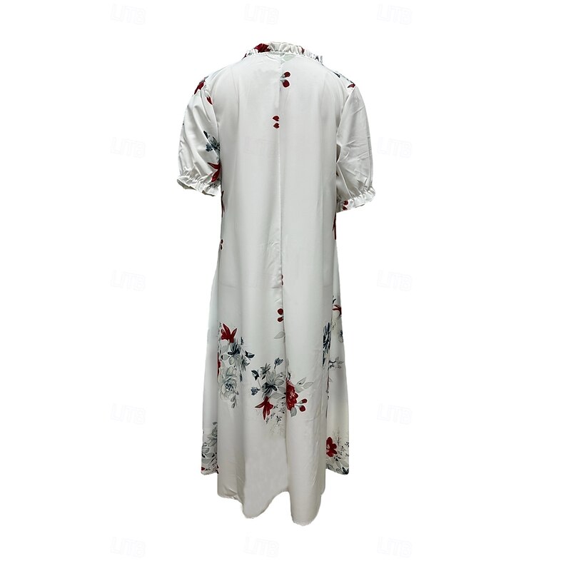 Women's Midi Dress Print Dress Fashion Daily Regular Fit Flower 3/4 Length Sleeve V Neck White Summer2