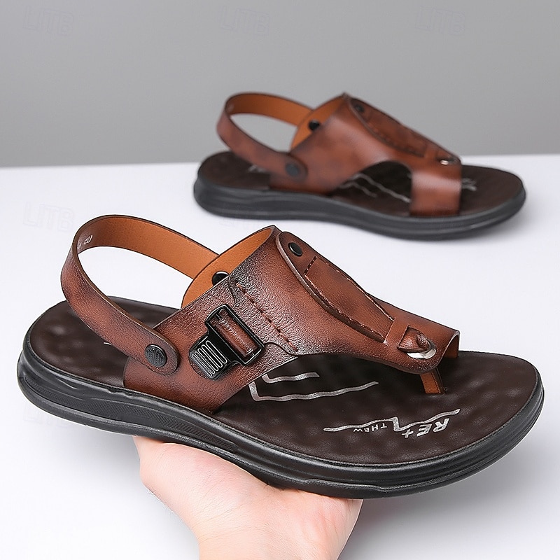 Men's Brown Faux Leather Sandals Retro Buckle Strap Design with Arch Support Perfect for Daily Walking Outdoor Wear and Vacation Travel4