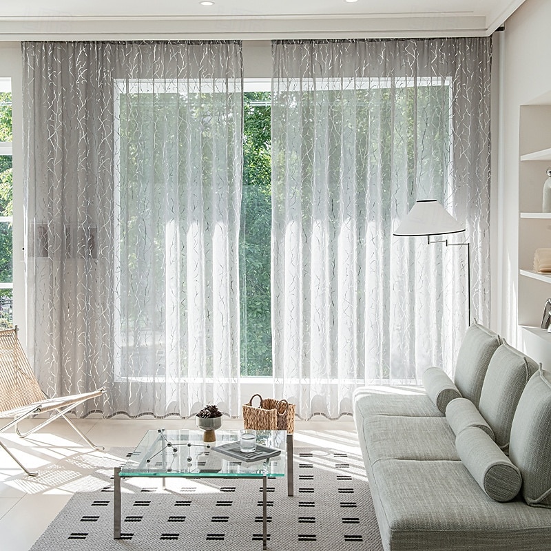 Lace Jacquard Embroidered Curtains, Ready-Made Sand Curtains, Perfect for Living Room, Balcony, Study, Bedroom, Home Office, Dining Room