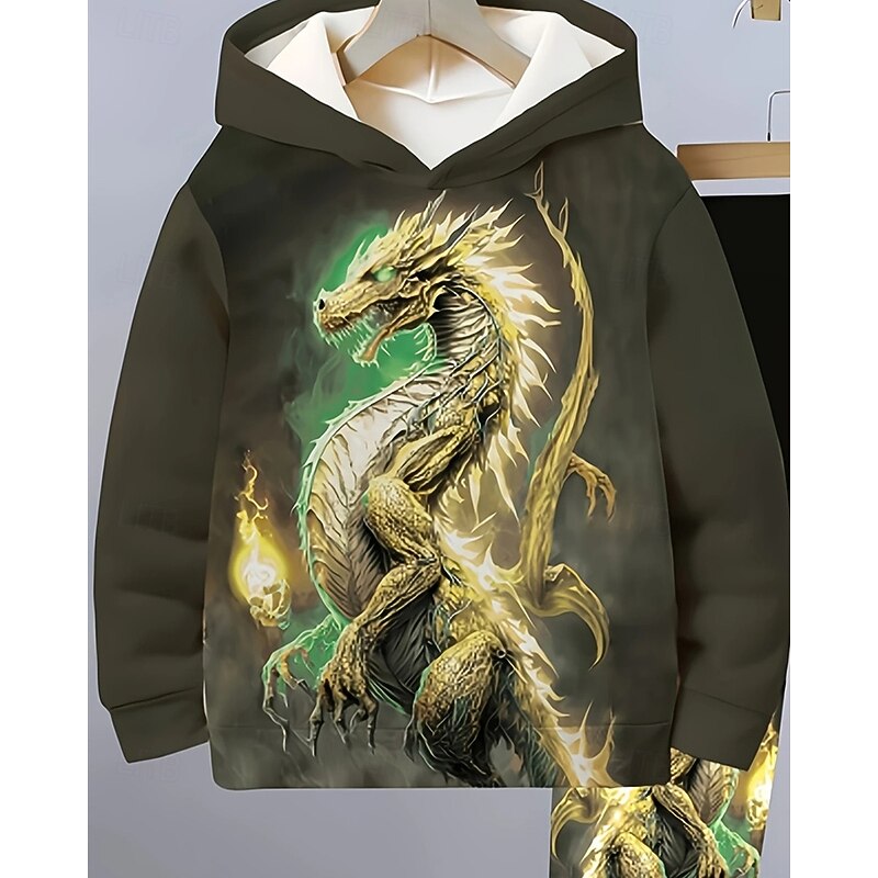 Boys' 3D Dragon Hoodie & Sweatpants Set Sports Suit Tracksuits Long Sleeve Spring Fall Daily Basic Casual Kids 4-12 Years Hooded Outdoor Vacation Sports Tailored Fit3