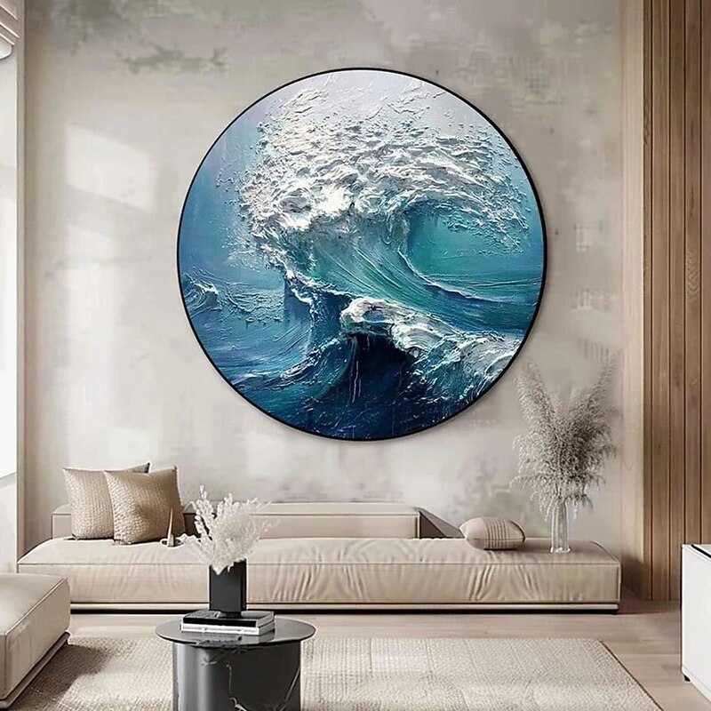 Large Ocean Wave Handmade Oil Painting On Canvas Large Wall Art Abstract Minimalist Painting Blue Sea Wall Art Living Room Decor2