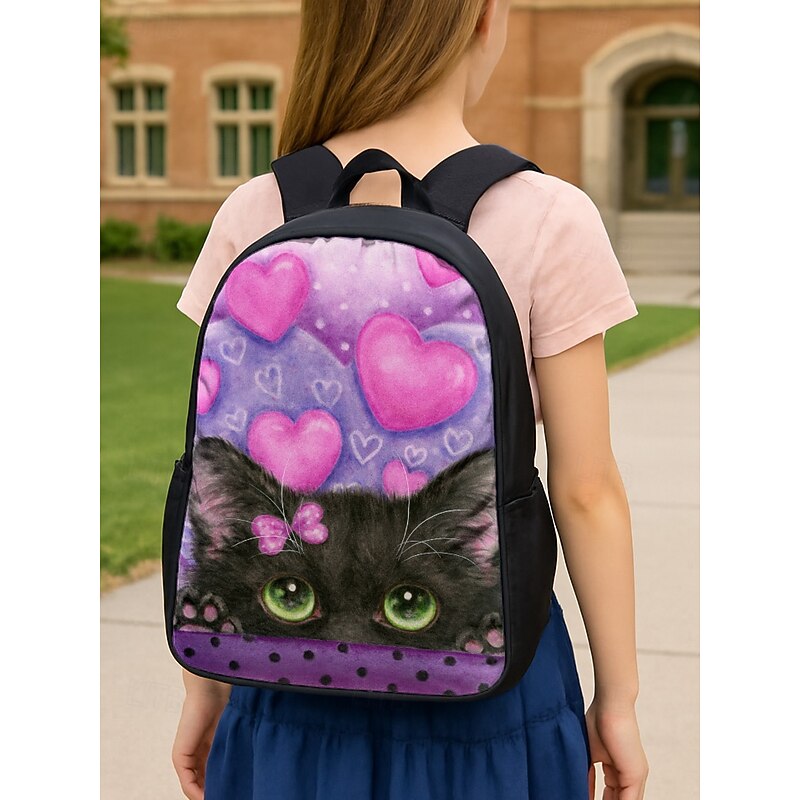 Girl's cute cat print backpack, Double layer design, Large capacity, Suitable for school, Travel and daily use Kayomi Harai
