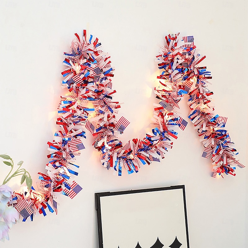 1 Pc 10M-100 LED Patriotic Sting Lights, July 4th, Independence Day, United States Flag Strips, Hair Strips, Tin Foil Light String, Party Party, Patriotic Theme Decorative Lights4