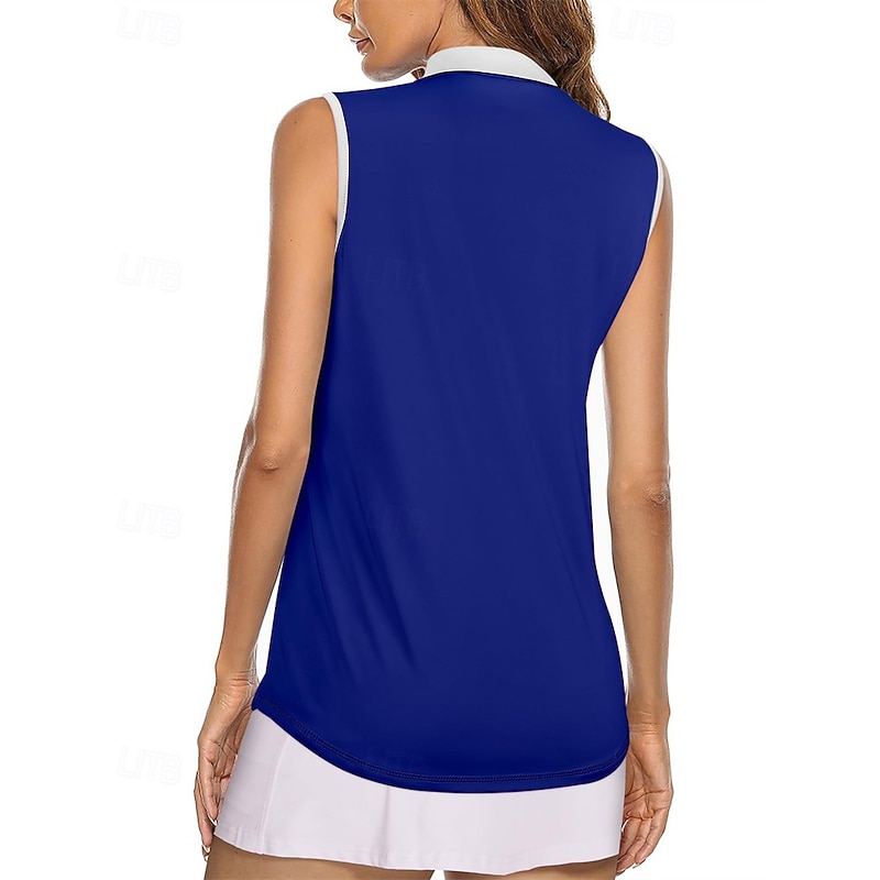 Women's Patchwork Sport Shirt Golf Polo Shirt Tennis Shirt Sleeveless Zipper High Elasticity Moisture Wicking Breathable Tennis Golf Pickleball Turndown Zip Collar Shirt Top Blue Tennis Clothing2
