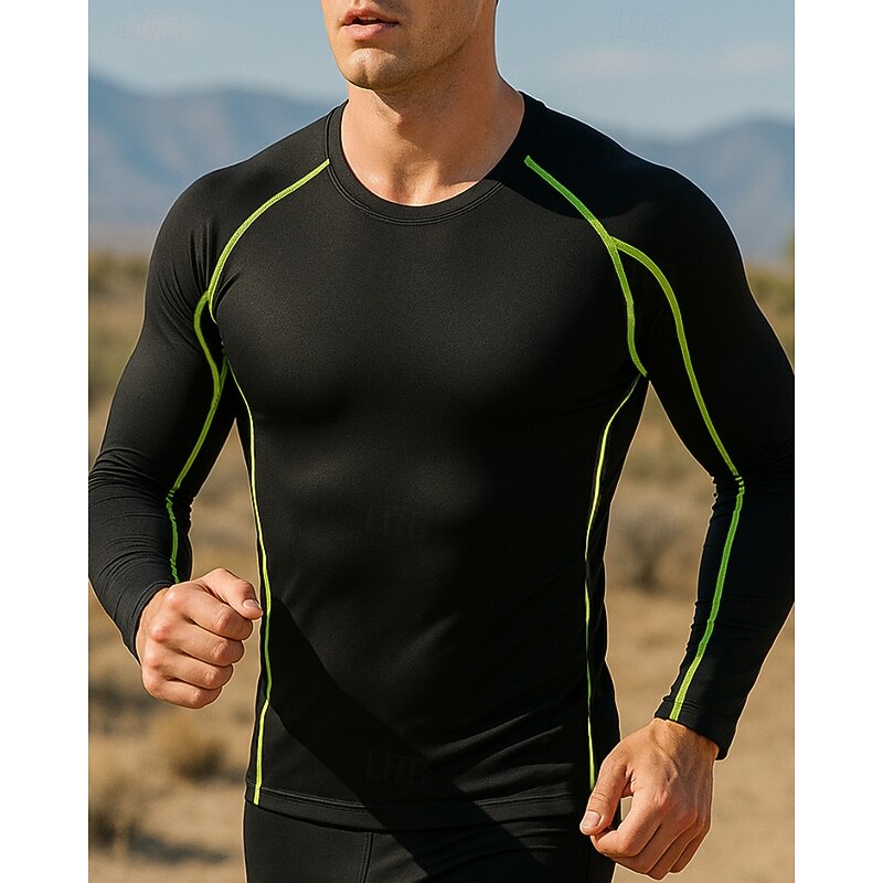 Men's Running Top Running Shirt Patchwork Long Sleeve Top Street Athleisure Fall Color Block Quick Dry Lightweight Breathable Tennis Golf Running Sportswear Activewear Red black Dark Navy Black+Gray