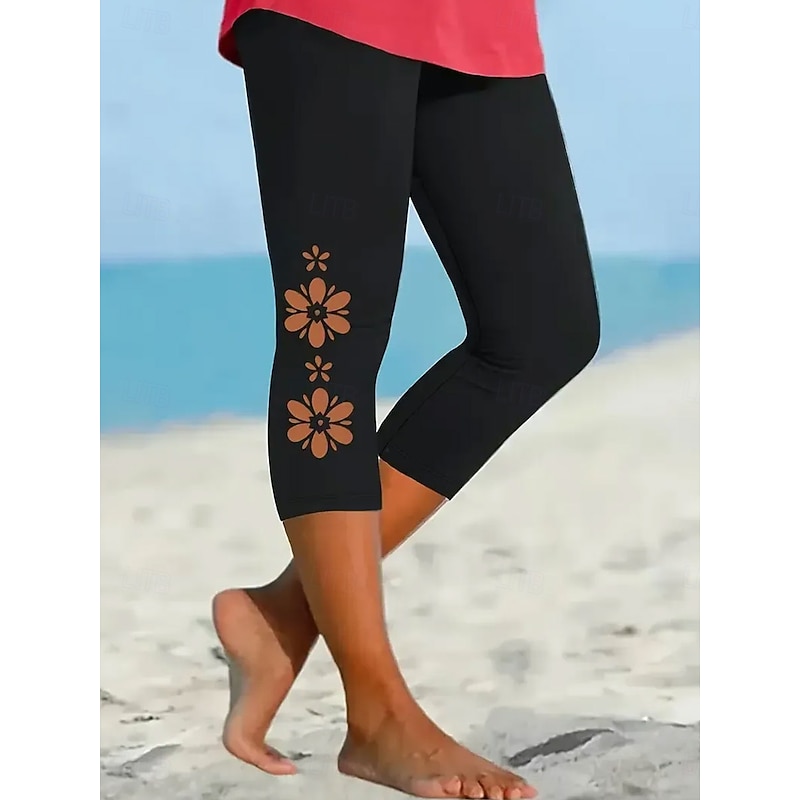 Women's Leggings Vacation Vintage Fashion Capris High Waist Floral Graphic Printing Soft Breathable Stretchy Formal Outdoor Vacation Pink Blue Orange Green Summer Spring Slim Fit