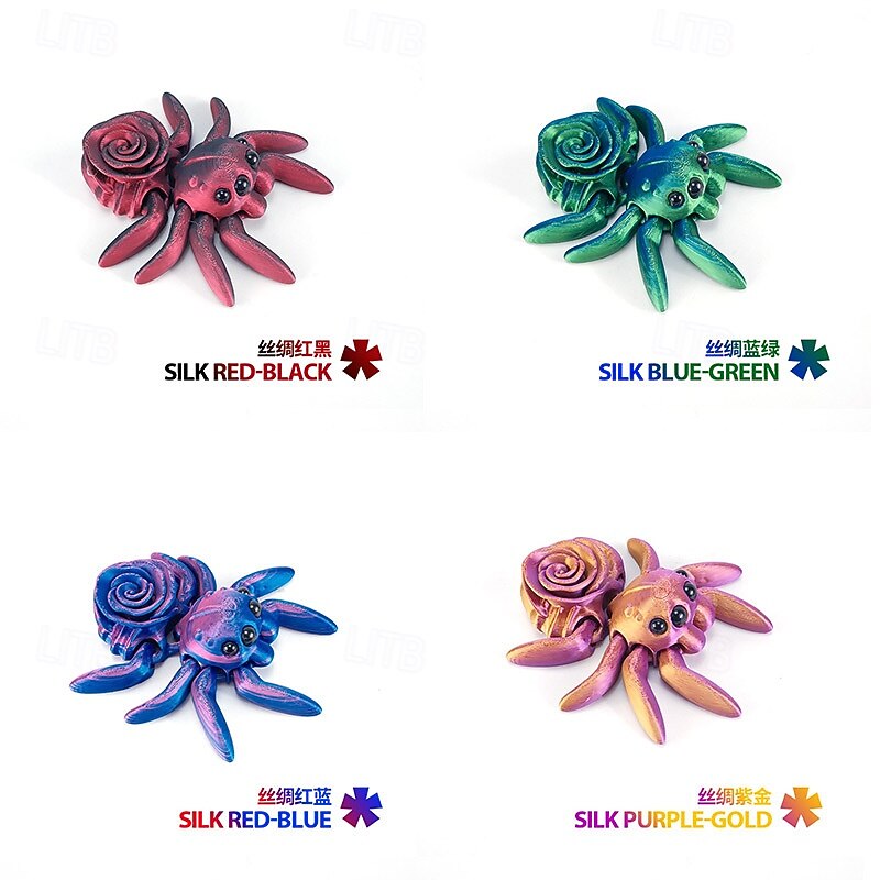 Halloween 3D Printed Rose Spider Figurine, Large Poseable Spider Toy with Movable Joints, Retractable Articulated Animal Model for Halloween Decoration or Prank Props2