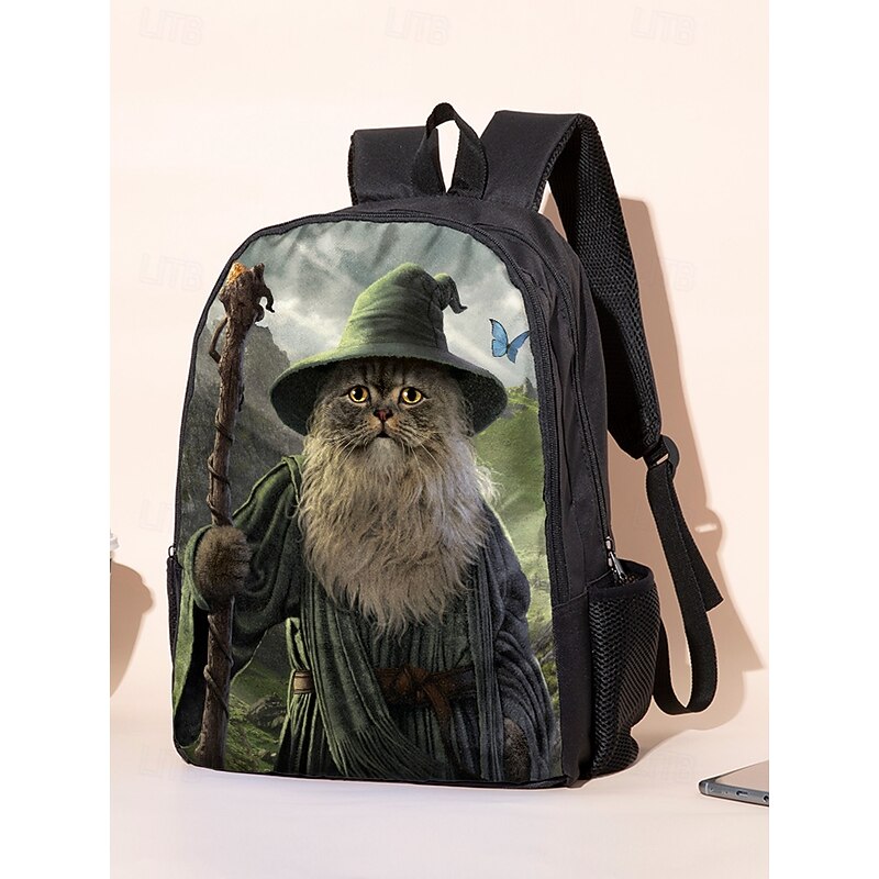 Kids' 3-Piece Wizard Cat Backpack Set – Fantasy Cat Print School Backpack, Insulated Lunch Bag, and Pencil Case for Boys and Girls, Ideal for School, Travel and Gift Giving Vincent Hie3