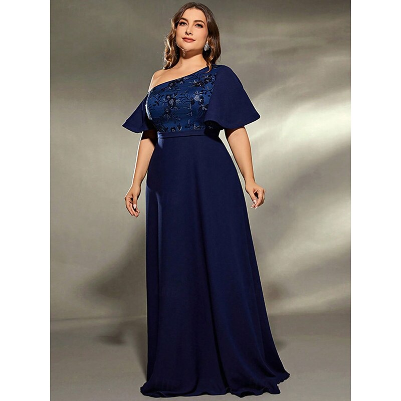 A-Line Evening Gown Elegant Dress Formal Wedding Floor Length Short Sleeve One Shoulder Satin with Pleats2